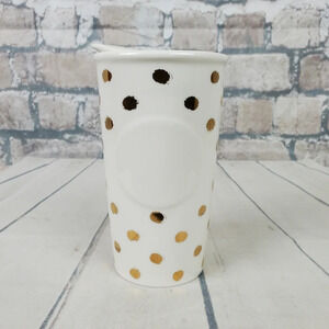 Starbucks Double Wall Travel Tumbler Dot Collection Gold Polka Dots White Lidded